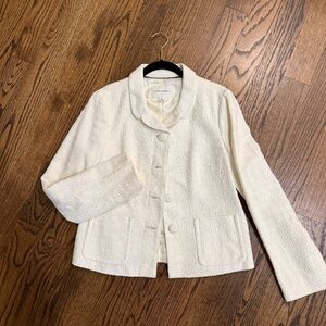 Banana Republic Ecru White Peter Pan Collar Button Up Single Breasted Jacket.